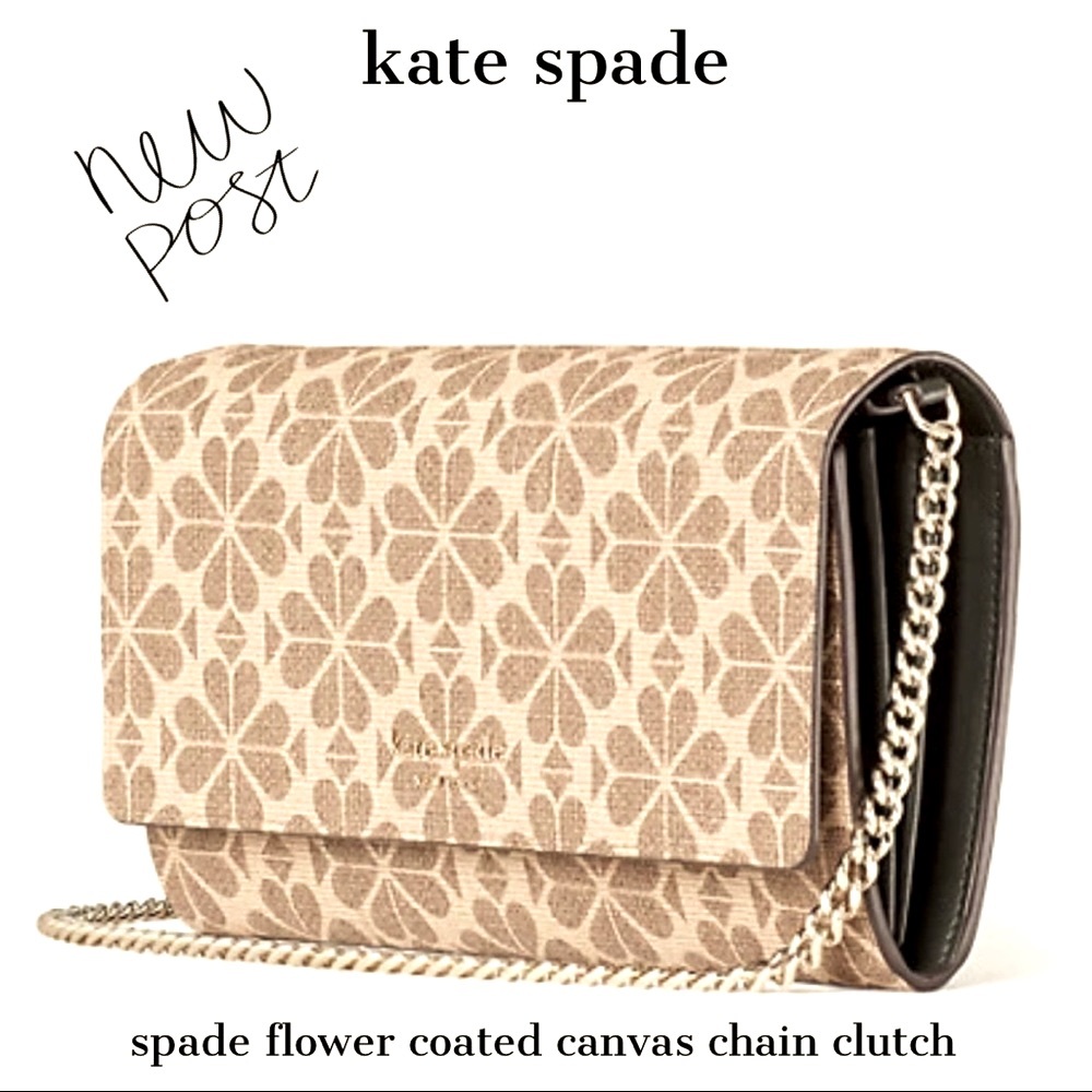 NWOT Kate Spade flower coated canvas chain clutch